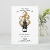 Invitation Anniversaire élégant du Champagne Noir et Or (Debout devant)