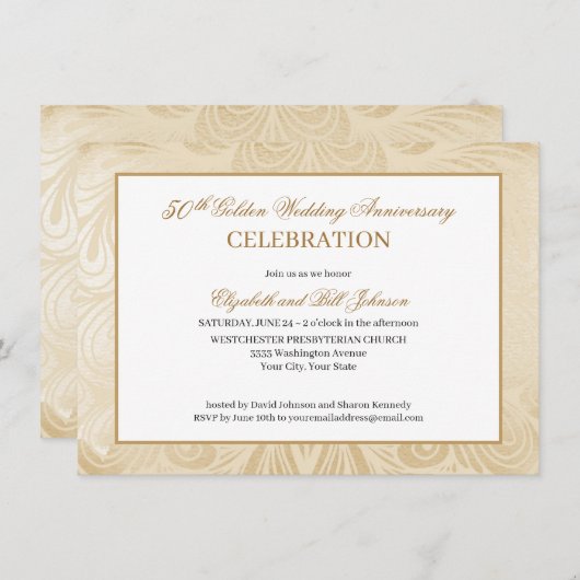 Invitation Anniversaire élégant du Mariage de 50e Script Gold (Devant / Derrière)