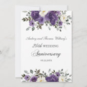 Invitation Anniversaire élégant du Mariage floral violet fonc (Dos)