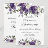 Invitation Anniversaire élégant du Mariage floral violet fonc (Devant / Derrière)