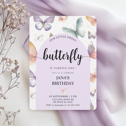Invitation Anniversaire élégant du papillon pourpre | Whimsiq
