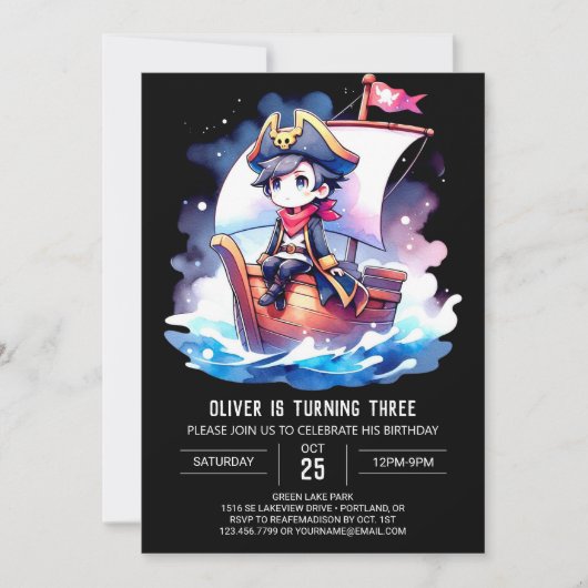 Invitation Anniversaire Élégant Du Petit Pirate (Devant)