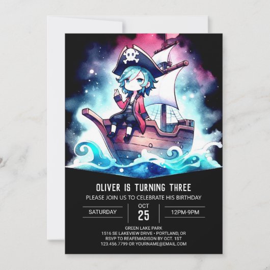 Invitation Anniversaire élégant du Pirate moderne (Devant)