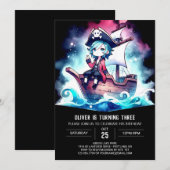 Invitation Anniversaire élégant du Pirate moderne (Devant / Derrière)