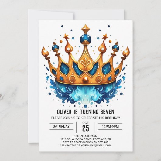 Invitation Anniversaire Élégant du Prince héritier (Devant)
