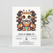 Invitation Anniversaire élégant et coloré Robot antique (Debout devant)