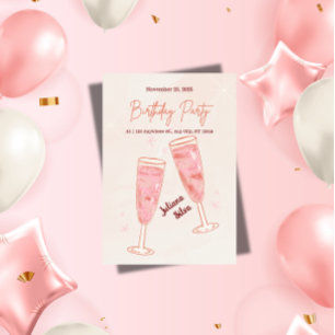 Invitation Anniversaire Élégant et Glamour au Champagne Rose