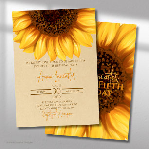 Invitation Anniversaire Élégant et Rustique Tournesol