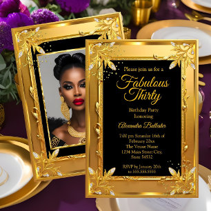 Invitation Anniversaire Élégant Fabulueux Photo Or Noir Bijou