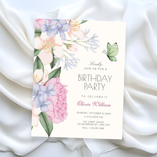 Invitation Anniversaire élégant floral