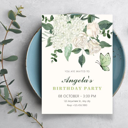 Invitation Anniversaire élégant floral