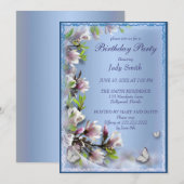 Invitation Anniversaire Élégant Floral Et Papillon Violet (Devant / Derrière)