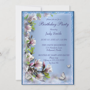 Invitation Anniversaire Élégant Floral Et Papillon Violet