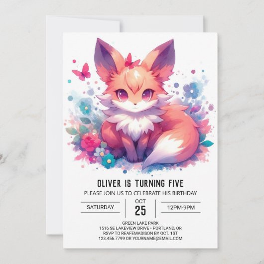 Invitation Anniversaire Elegant Fox en ligne (Devant)