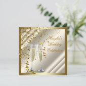 Invitation Anniversaire élégant ivoire or pour femme (Debout devant)