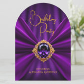 Invitation Anniversaire élégant Joyau d'or violet Faux Soie