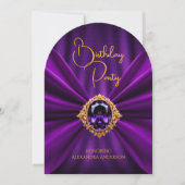Invitation Anniversaire élégant Joyau d'or violet Faux Soie (Devant)