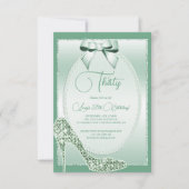 Invitation Anniversaire Elégant Mint Green Bow & Stiletto (Devant)