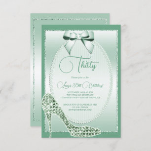 Invitation Anniversaire Elégant Mint Green Bow & Stiletto