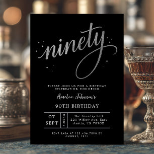 Invitation Anniversaire Élégant Noir et Argent Quatre-Vingt-D