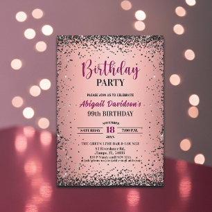 Invitation Anniversaire élégant noir paillettes métallisé ros