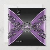 Invitation Anniversaire élégant noir violet bijou argenté (Dos)