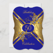Invitation Anniversaire Elégant or Royal Blue Floral (Devant)