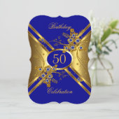 Invitation Anniversaire Elégant or Royal Blue Floral (Debout devant)