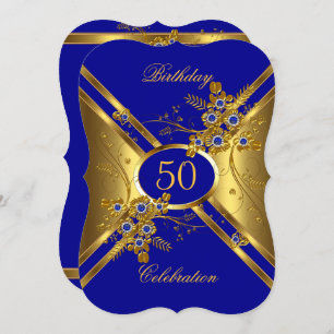 Invitation Anniversaire Elégant or Royal Blue Floral