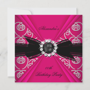 Invitation Anniversaire Élégant Perle Rose et Noire Nœud Papi