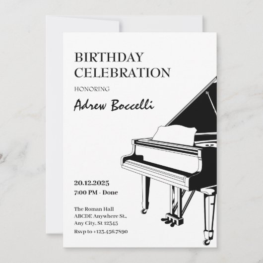 Invitation Anniversaire élégant Piano classique (Devant)