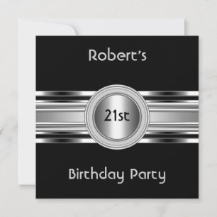 Invitation Anniversaire élégant pour homme 21 ans Fête Noir A