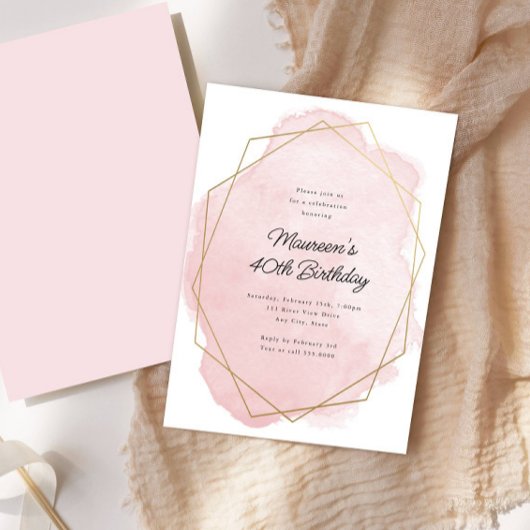 Invitation Anniversaire Élégant Rose Aquarelle Tout Âge