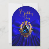 Invitation Anniversaire élégant Royal Blue Bow Gold Jewel (Devant)