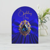 Invitation Anniversaire élégant Royal Blue Bow Gold Jewel (Debout devant)