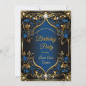 Invitation Anniversaire élégant Royal Blue Gold Pearl (Devant)