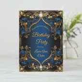 Invitation Anniversaire élégant Royal Blue Gold Pearl (Debout devant)