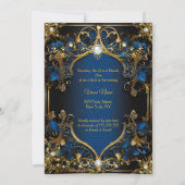 Invitation Anniversaire élégant Royal Blue Gold Pearl (Dos)