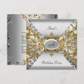 Invitation Anniversaire Elegant Silver Gold Party 50e (Devant / Derrière)