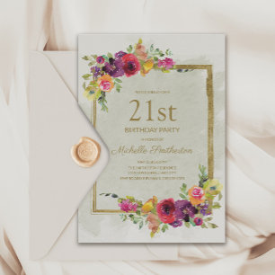 Invitation Anniversaire élégant vintage floral 21 ans pour fe