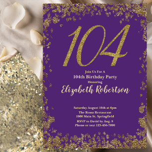 Invitation Anniversaire élégant violet et or 104 ans