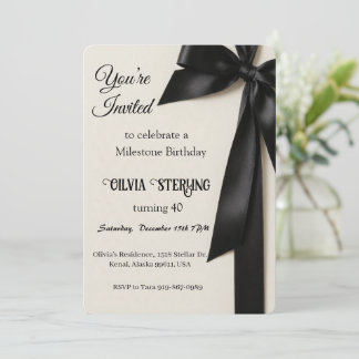 Invitation anniversaire élégante avec un nœud noir