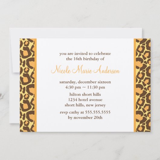 Invitation Anniversaire Empreinte de léopard Sassy (Devant)