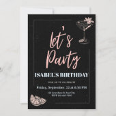 Invitation Anniversaire en noir et rose (Devant)