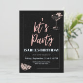 Invitation Anniversaire en noir et rose (Debout devant)