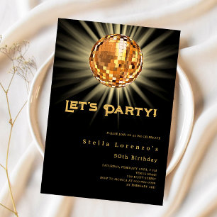 Invitation Anniversaire en or noir de la fête Disco