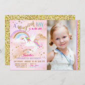 Invitation Anniversaire enchanté d'étincelle d'arc-en-ciel de (Devant / Derrière)