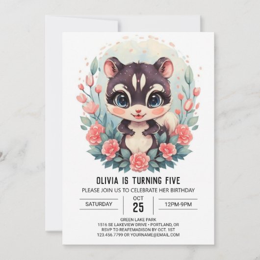 Invitation Anniversaire Enchanted Boho Skunk (Devant)