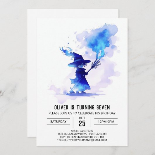 Invitation Anniversaire Enchanted Modern Wizard (Devant / Derrière)