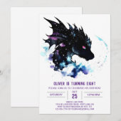 Invitation Anniversaire enchantée du dragon d'aquarelle (Devant / Derrière)